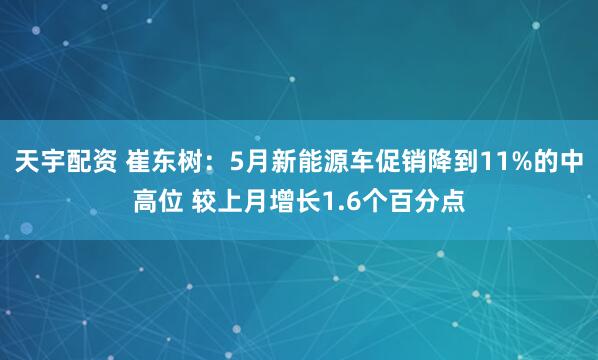 天宇配资 崔东树：5月新能源车促销降到11%的中高位 较上月增长1.6个百分点