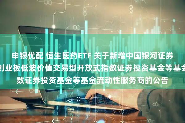 申银优配 恒生医药ETF 关于新增中国银河证券股份有限公司为华夏创业板低波价值交易型开放式指数证券投资基金等基金流动性服务商的公告
